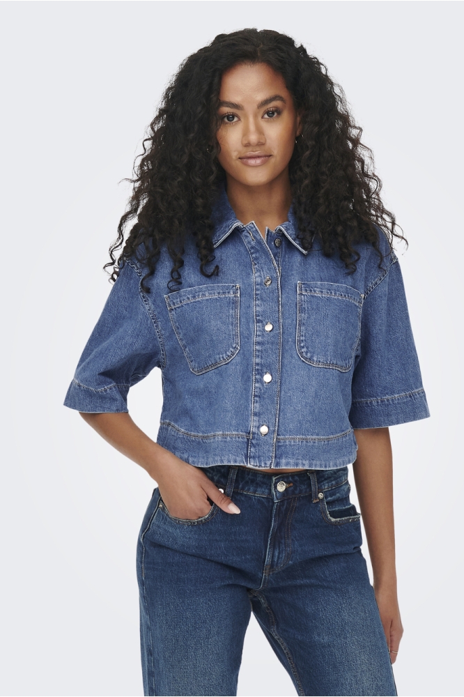 ONLCLEO LIFE SS CROP DNM SHIRT PIM 15248584 Medium Blue Denim